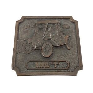 Vintage 1977 Bergamot Brass Works Solid Brass Ford Model T Belt Buckle J-57A